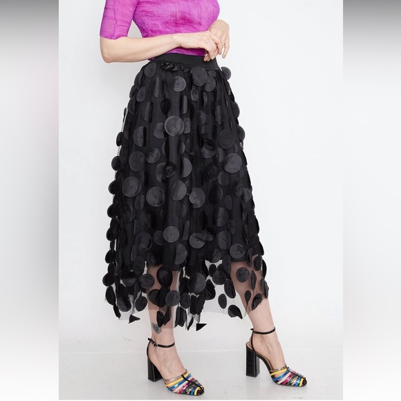 (last 2) Thea Noir - black polka dot sheer runway luxury tulle long a-line skirt - Picture 6 of 9